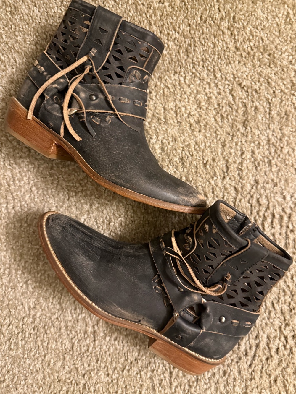 Leather Boho Cutout Ankle Booties